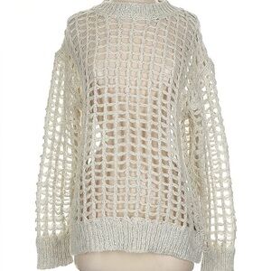 Urban Outfitters Cream Crew Neck Sweater with Loose-Knit Texture